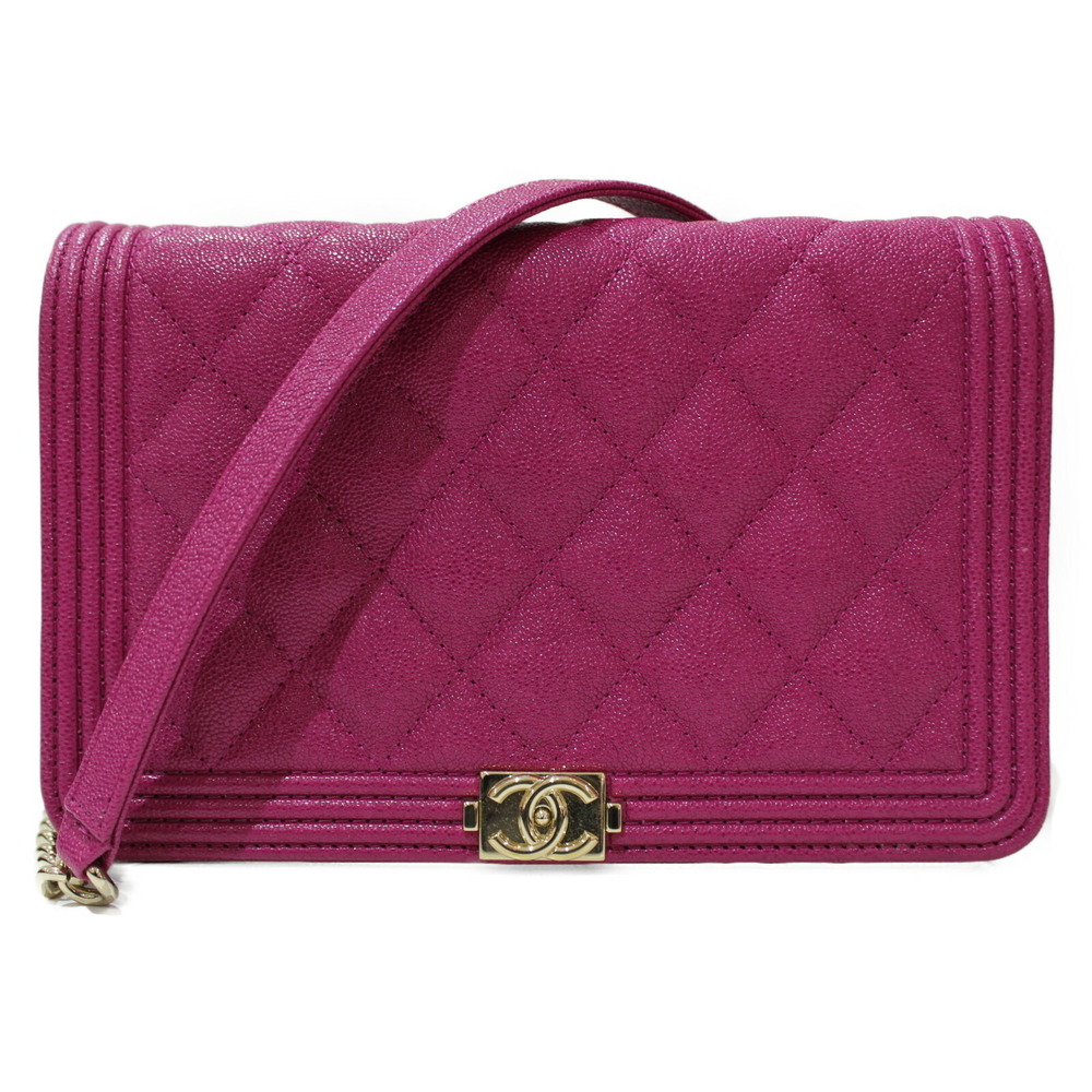 Chanel BOY Chain Wallet Grained Calf Leather Pink Gold Shoulder Bag